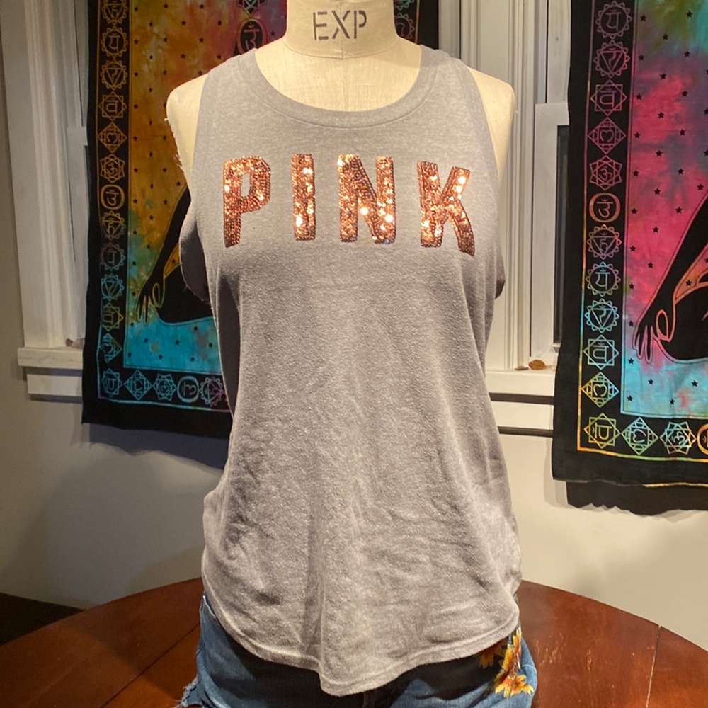 PINK cotton Grey Racerback tank top.